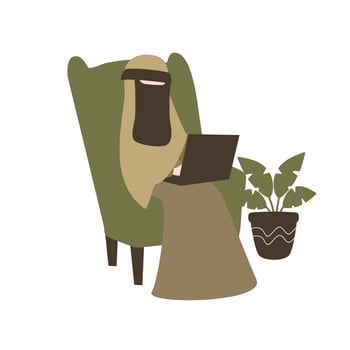Muslimah study and work on laptop vector