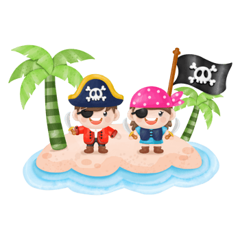 Kids pirate captain and sailor characters, watercolor Clipart png