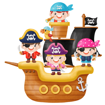 Kids pirate captain and sailor characters, watercolor Clipart png