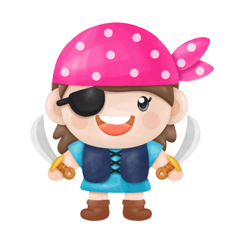 Kids pirate captain and sailor characters, watercolor Clipart png