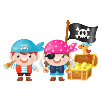 Kids pirate captain and sailor characters, watercolor Clipart png