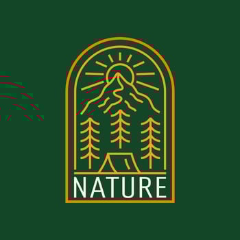 Nature camping mono line mountain design for badge patch emblem graphic vector art t-shirt design