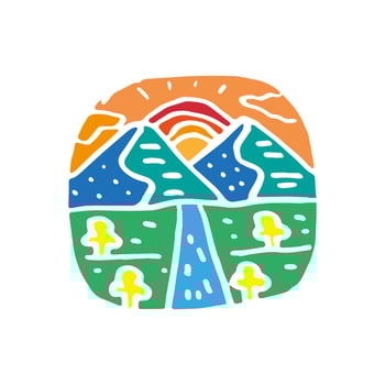 simple hand drawing mountain and river design for badge emblem graphic vector art t-shirt design