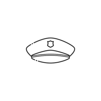 Outline police hat vector icon on white background.  Icon for web design, apps, sticker, banner, poster, printing usage and part of logo.