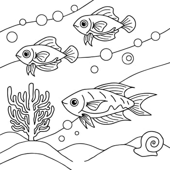 design aqua fish outline coloring page for kid vector