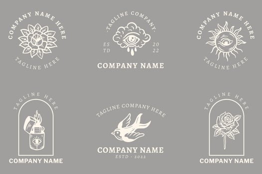 Minimalist White Mystical Logo Templates With Element On Gray Pastel. vector