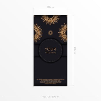 Rectangular Postcard Template Black with luxurious ornaments. Print-ready invitation design with vintage patterns. vector