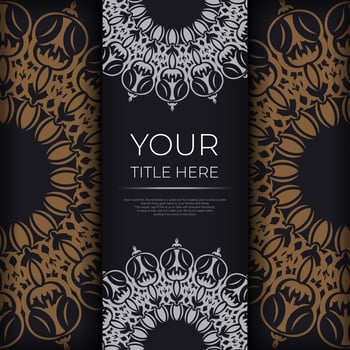 Square postcards in Black color with luxurious patterns. Invitation card design with vintage ornament. vector