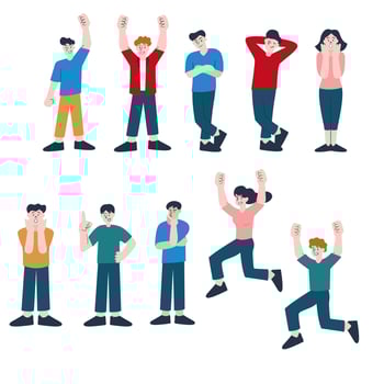 Set of people characters various action. flat design style cartoon characters isolated on white background. vector