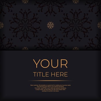 Stylish Black color postcard template with Indian ornament. Print-ready invitation design with mandala patterns. vector
