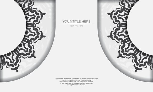 White background with black vintage ornaments and place for your text. Invitation card design with mandala ornament. vector