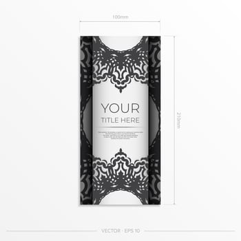 postcards in white with black ornaments. Vector design of invitation card with mandala patterns.