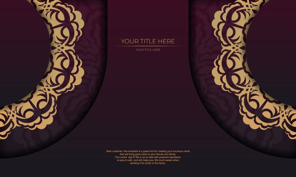 Burgundy banner template with vintage ornaments and place for your design. Invitation card design with mandala patterns. vector