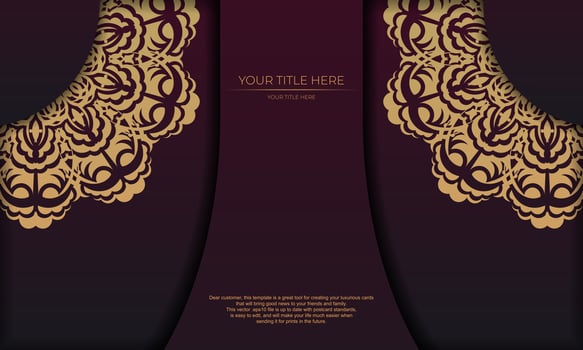 Burgundy banner template with vintage ornaments and place for your text. Print-ready invitation design with mandala ornament. vector