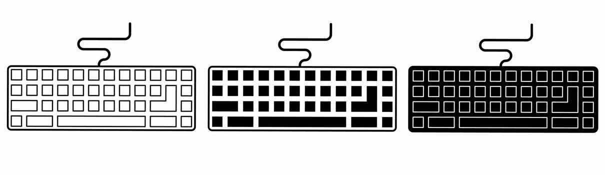 outline silhouette keyboard icon set isolated on white background vector