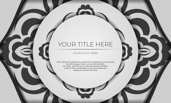 White vector banner of gorgeous vector patterns with mandala ornaments for your design. Template for print design invitation card with mandala ornament.