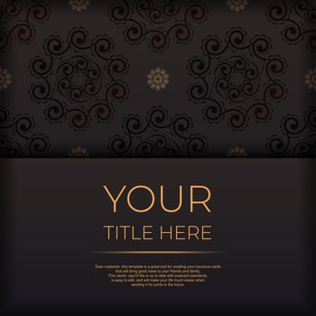 Square Postcard template in black color with Indian patterns. Print-ready invitation design with mandala ornament. vector