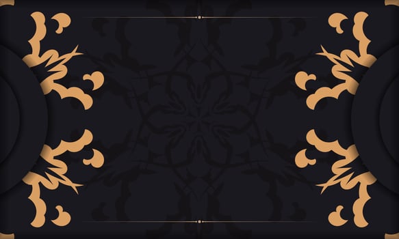 Black template banner with Indian ornaments and place for your text. Print-ready invitation design with mandala ornament. vector