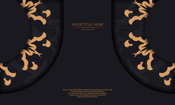Black template banner with Indian ornaments and place under the text. Template for design printable invitation card with mandala patterns. vector