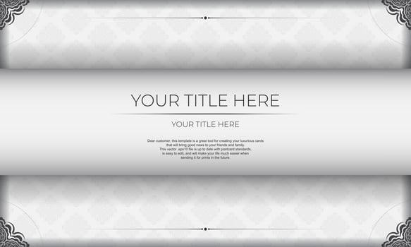 White vector banner of gorgeous vector patterns with mandala ornaments and place under text. Template for print design invitation card with mandala ornament.