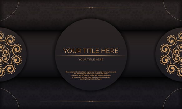 Black banner of gorgeous vector patterns with mandala ornaments and place for your text. Invitation card design with mandala patterns.