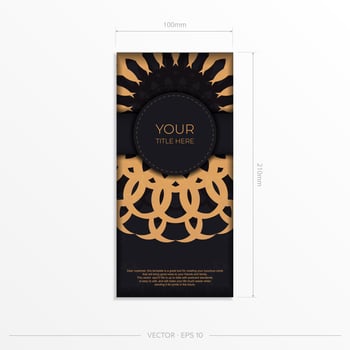 Stylish Template for print design postcards in black color with luxurious Greek patterns. Vector preparation of invitation card with vintage ornament.