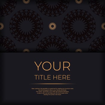 Stylish Ready-to-print postcard design in black with luxurious Greek patterns. Invitation card template with vintage ornament. vector