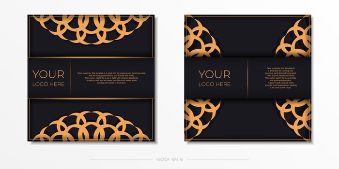 Vector invitation card with vintage ornament. Stylish postcard design in black with luxurious greek
