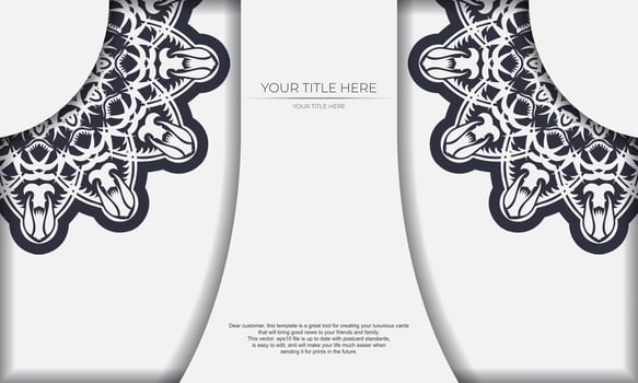 White luxury template banner with abstract ornaments and place under text. Template for print design invitation card with vintage patterns. vector