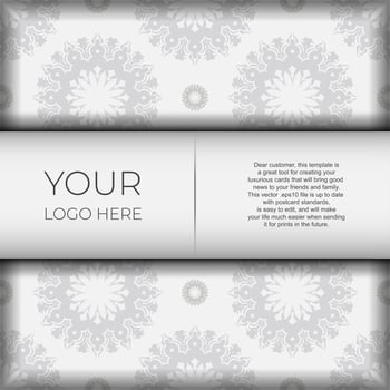 Stylish Template for print design postcards in white color with luxurious Greek patterns. Preparing an invitation card with vintage ornaments. vector