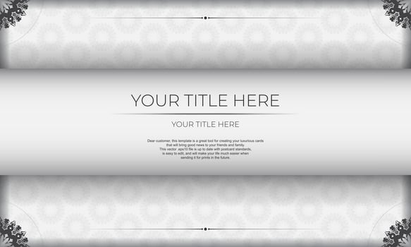 Invitation card design with luxurious patterns. White banner template with greek luxury ornaments and place for your design. vector