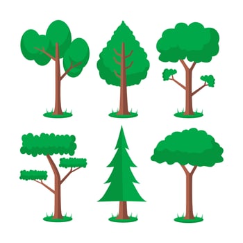 a collection of various kinds of green leafed trees vector