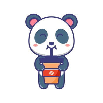 Cute baby panda drink a cup of coffee cartoon illustration vector