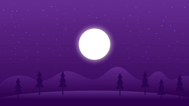 night landscape scene with full moon and shiny stars in dark sky background vector
