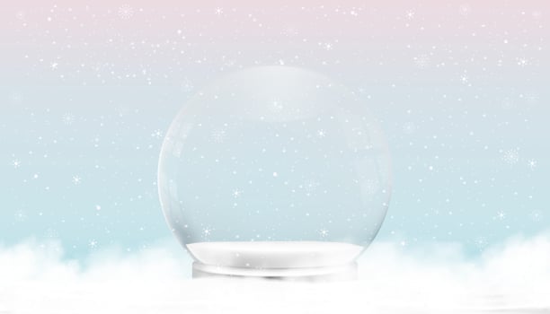 Happy New Year and Merry Christmas background. Xmas Snowball with  on snow,Magic Glass snow globe 3d design,Vector backdrop luxury banner for Winter holiday card,Christmas sale season,Discount vector