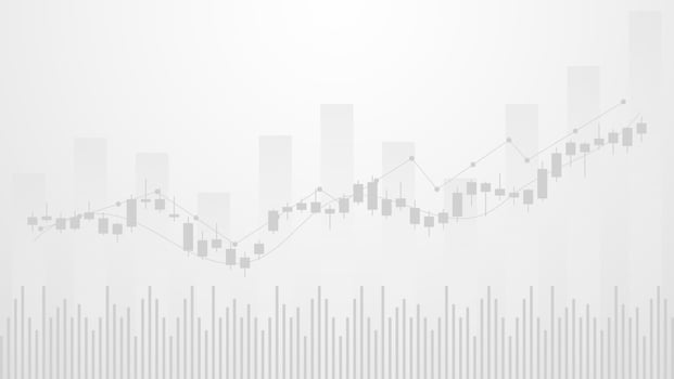 Financial business statistics with bar graph and candlestick chart show stock market price and effective earning on white background vector