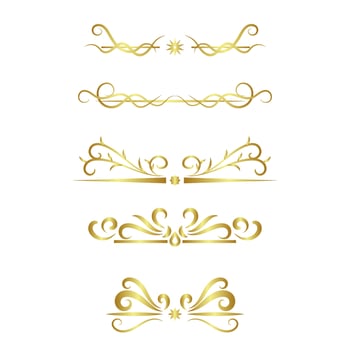 golden swirl lines calligraphy ornament set isolated on white background vector