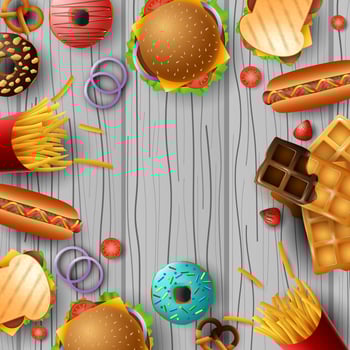 Background frame with fast food and dessert vector