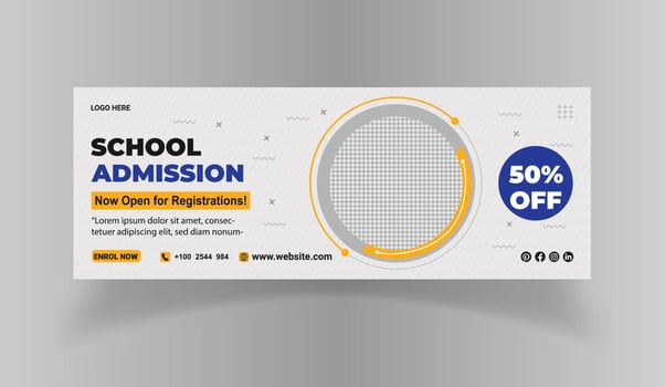 Kids school education admission timeline cover layout and web banner template vector