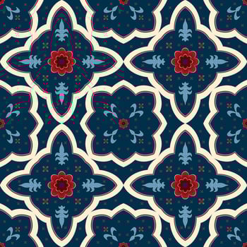 Geometric seamless pattern. Geometric Seamless patchwork tile. Design for fabric, wallpaper, background, carpet, clothing, mosaic tile. Tribal ethnic vector texture. Vector illustration.