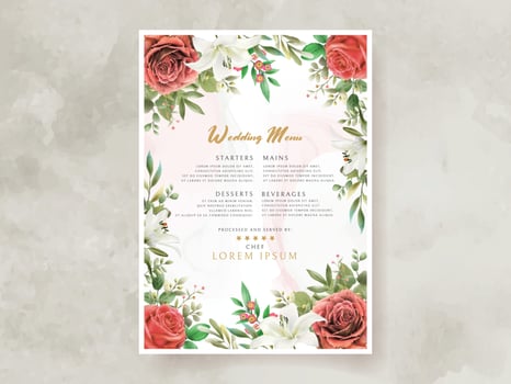wedding invitation card with illustration of lily and roses watercolor vector
