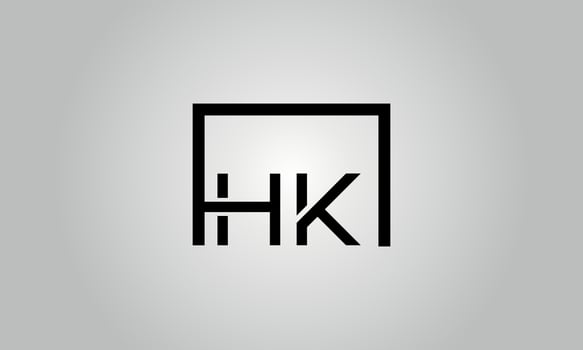 Letter HK logo design. HK logo with square shape in black colors vector free vector template.