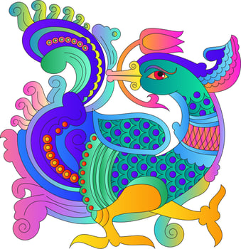 Kalamkari Indian traditional art on linen fabrics. peacock design on the different background. for textile printing, logo, wallpaper vector