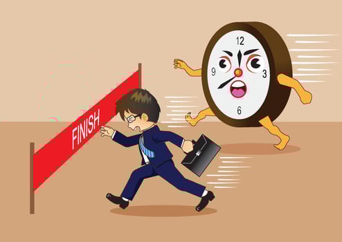 Businessman running a race against time vector