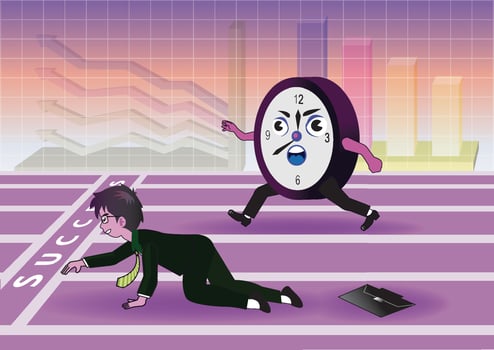 Businessman falling down while racing against time vector