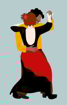 Couple dancing tango. Man and woman in bright clothes in elegant tango posture. vector