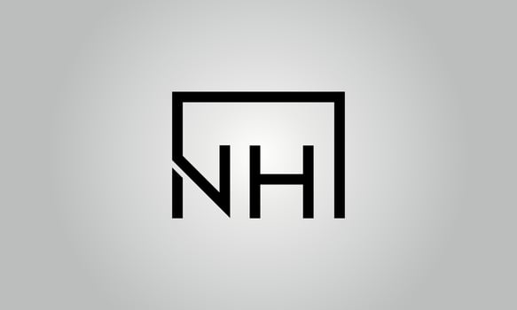 Letter NH logo design. NH logo with square shape in black colors vector free vector template.