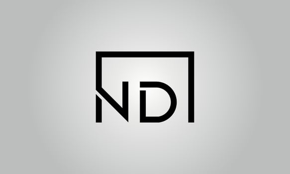 Letter ND logo design. ND logo with square shape in black colors vector free vector template.