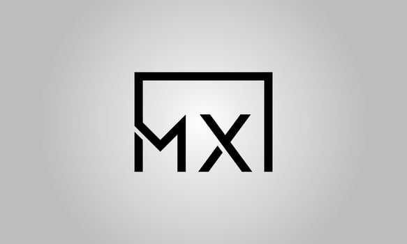Letter MX logo design. MX logo with square shape in black colors vector free vector template.