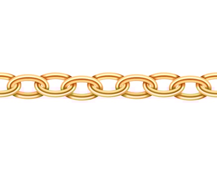 Golden chain seamless texture. Realistic gold chains link isolated on white background. Jewelry chainlet  three dimensional design element. vector
